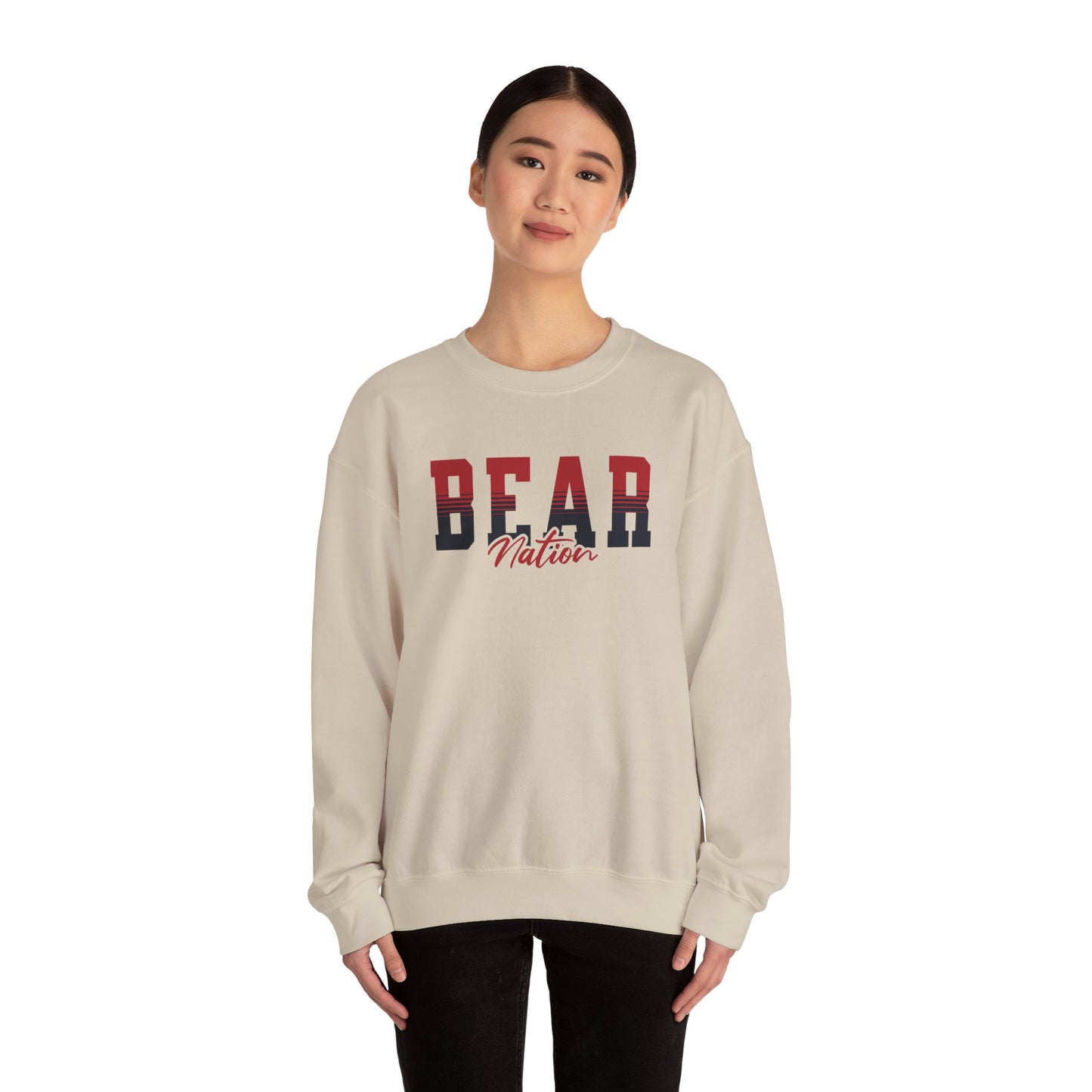 Personalized Team Mascot Nation Sweatshirt– Custom School Colors & Collegiate Stripes | Gildan Crewneck