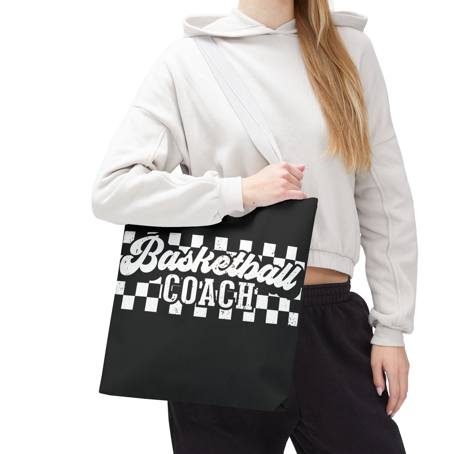 Retro Basketball Tote Bag – Personalized Checkered Basketball Coach, Mama, or Dad Bag