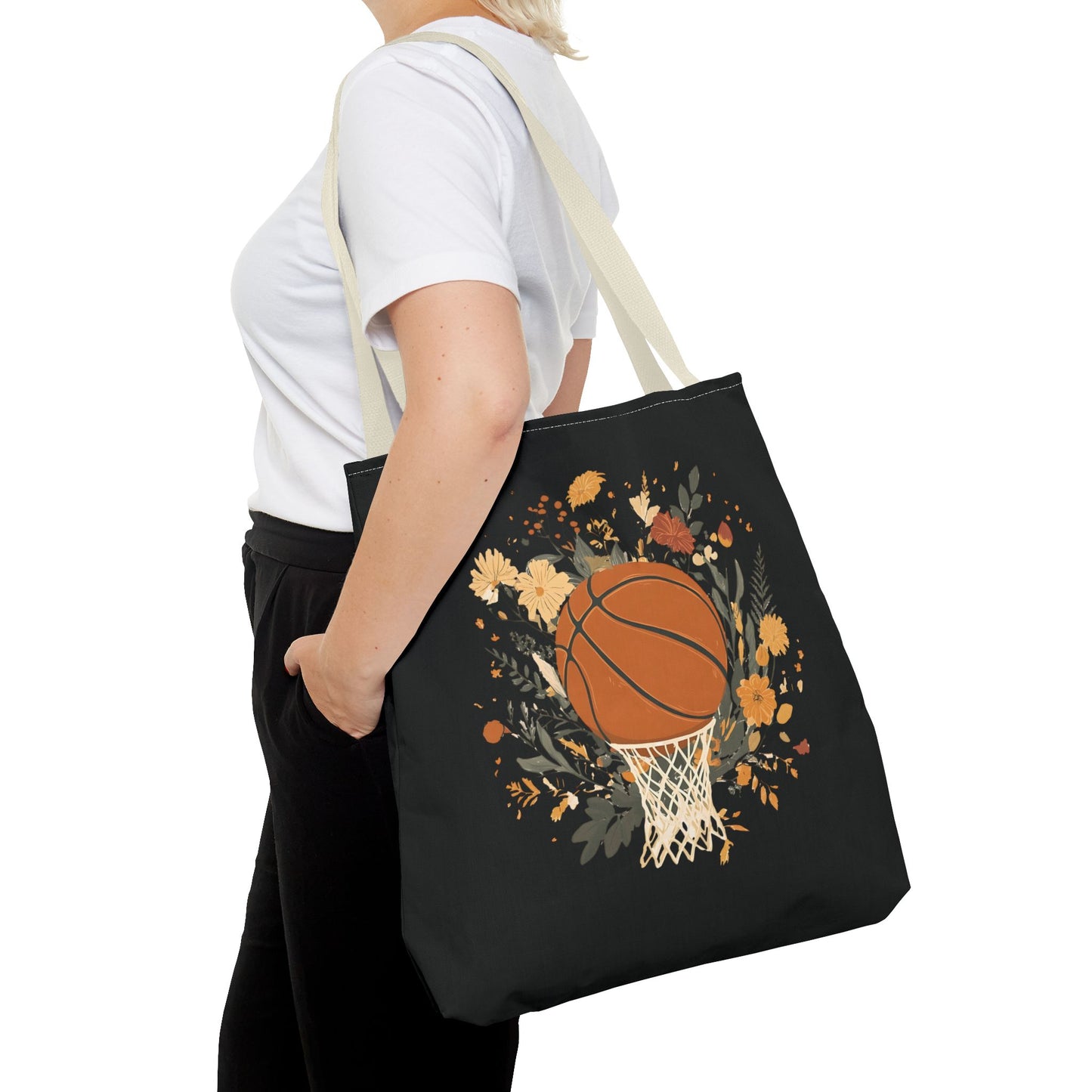 Vintage Floral Basketball Tote Bag – Retro Botanical Sports Tote