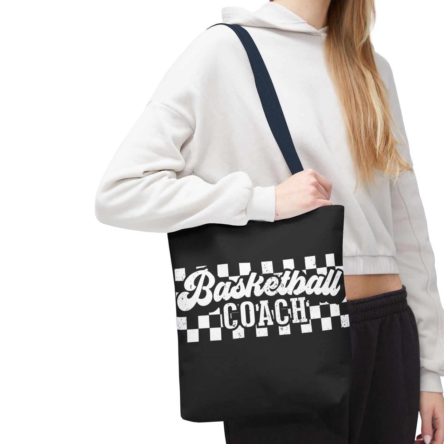 Retro Basketball Tote Bag – Personalized Checkered Basketball Coach, Mama, or Dad Bag