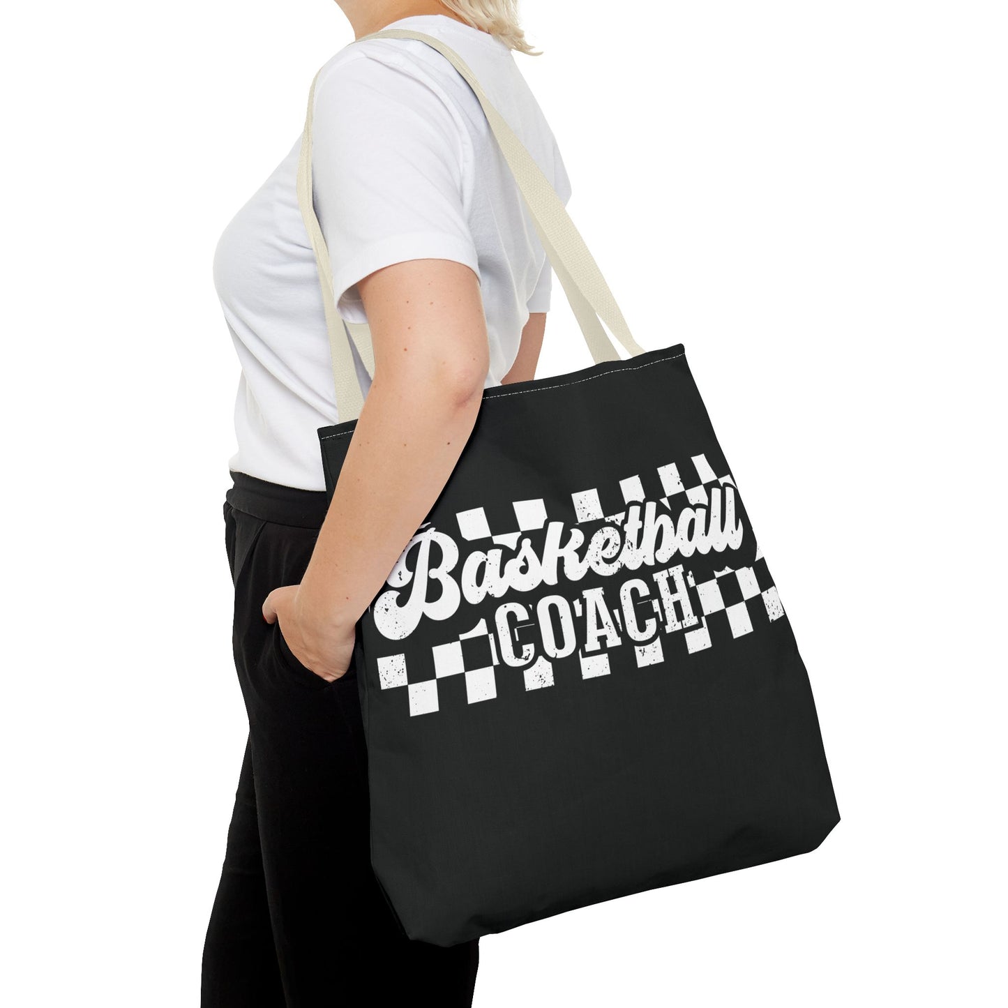 Retro Basketball Tote Bag – Personalized Checkered Basketball Coach, Mama, or Dad Bag