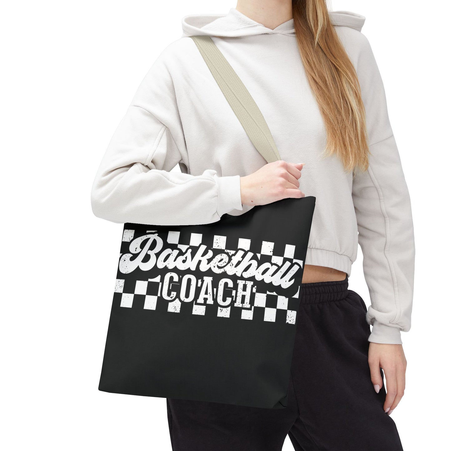 Retro Basketball Tote Bag – Personalized Checkered Basketball Coach, Mama, or Dad Bag