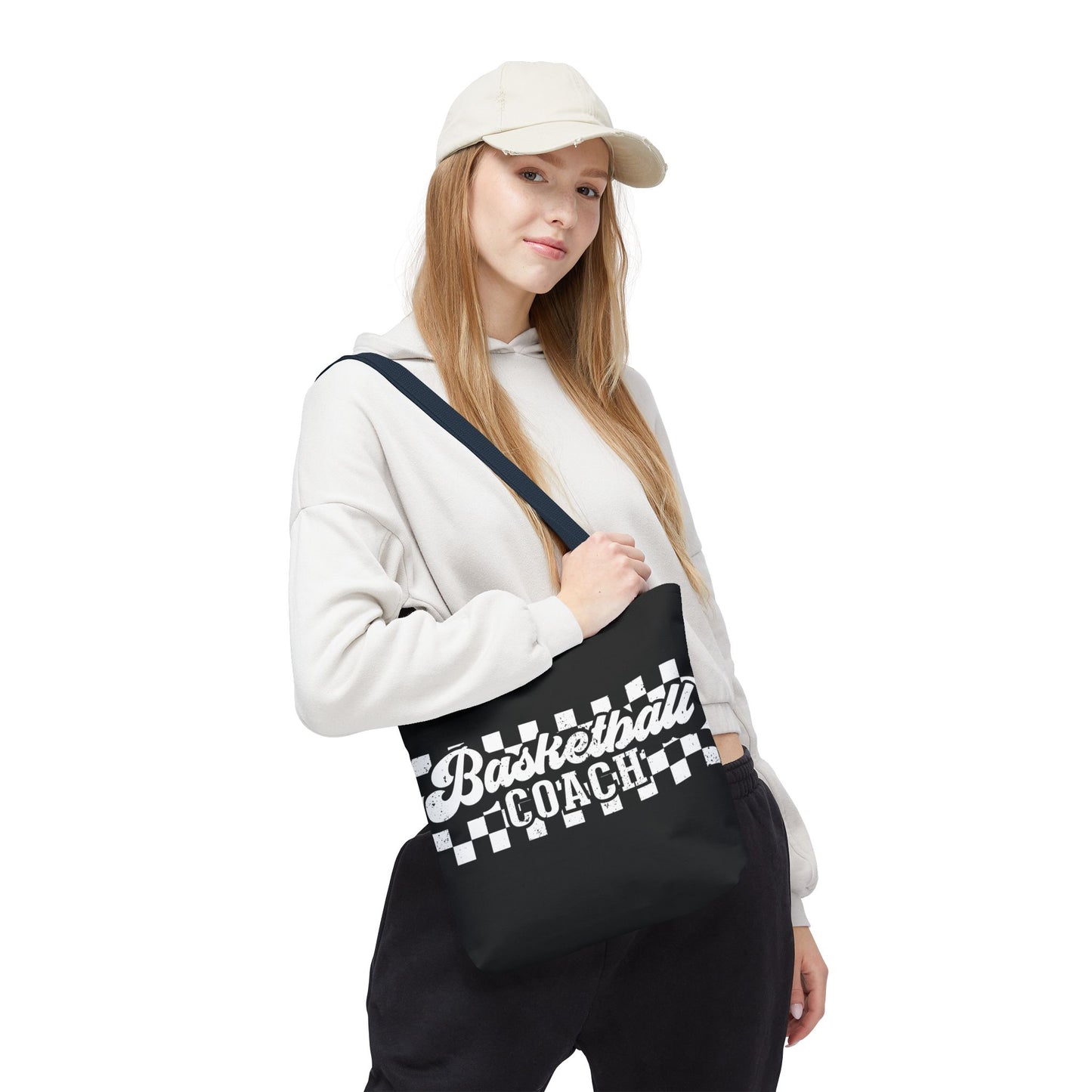 Retro Basketball Tote Bag – Personalized Checkered Basketball Coach, Mama, or Dad Bag