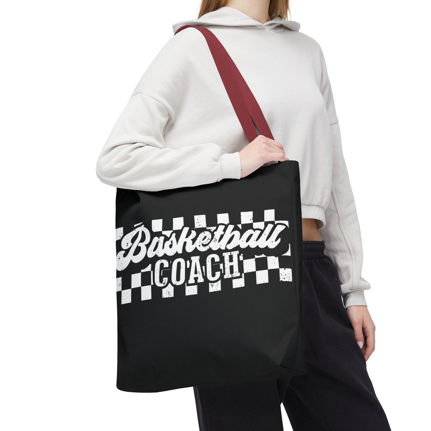 Retro Basketball Tote Bag – Personalized Checkered Basketball Coach, Mama, or Dad Bag