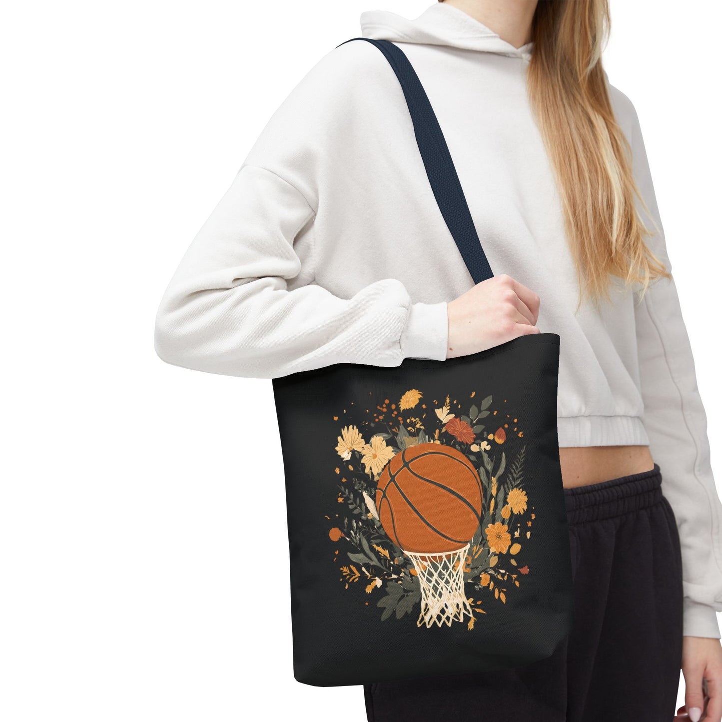 Vintage Floral Basketball Tote Bag – Retro Botanical Sports Tote