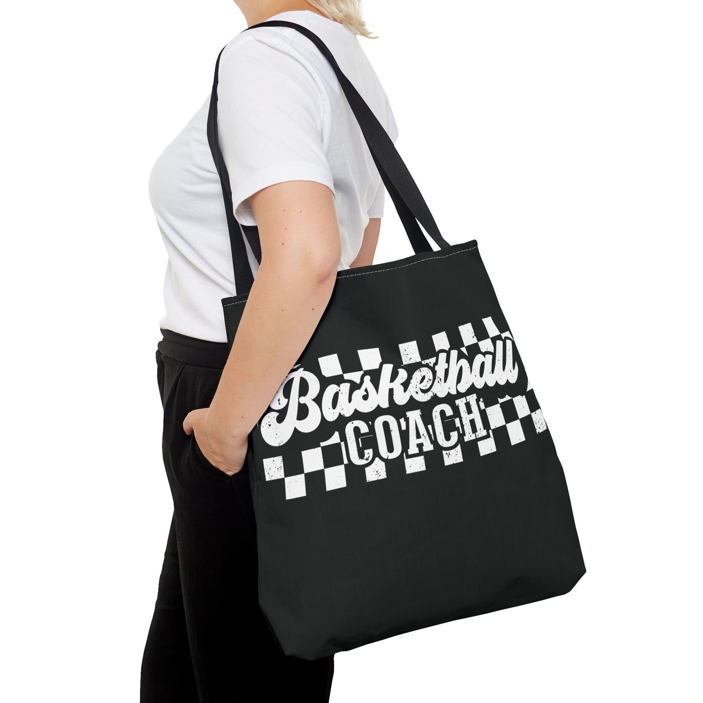 Retro Basketball Tote Bag – Personalized Checkered Basketball Coach, Mama, or Dad Bag