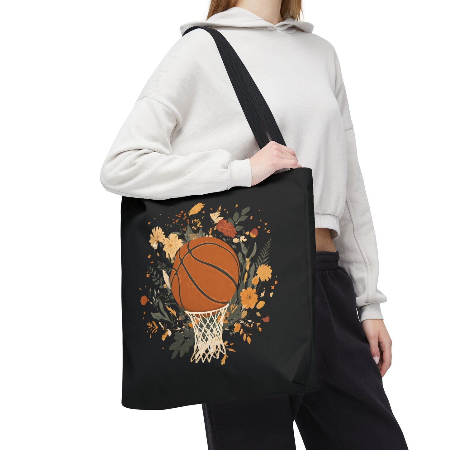 Vintage Floral Basketball Tote Bag – Retro Botanical Sports Tote