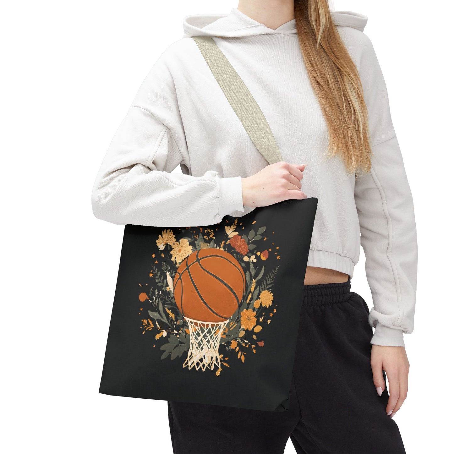 Vintage Floral Basketball Tote Bag – Retro Botanical Sports Tote