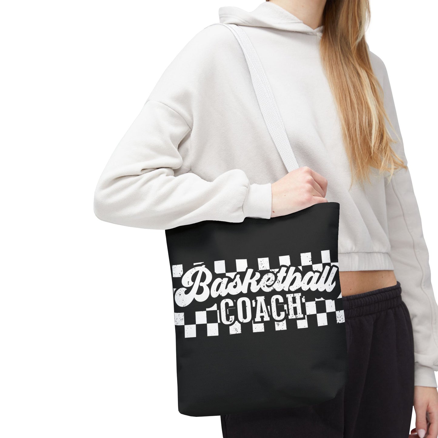 Retro Basketball Tote Bag – Personalized Checkered Basketball Coach, Mama, or Dad Bag