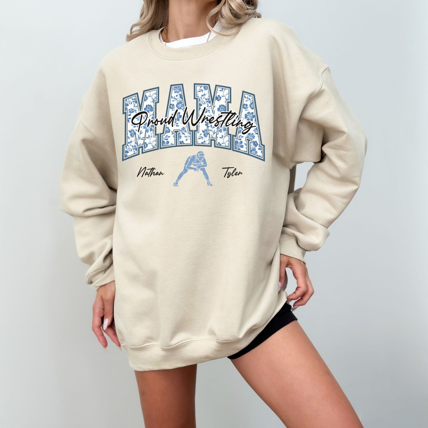 Personalized Proud Mama Wrestling Crewneck Sweatshirt