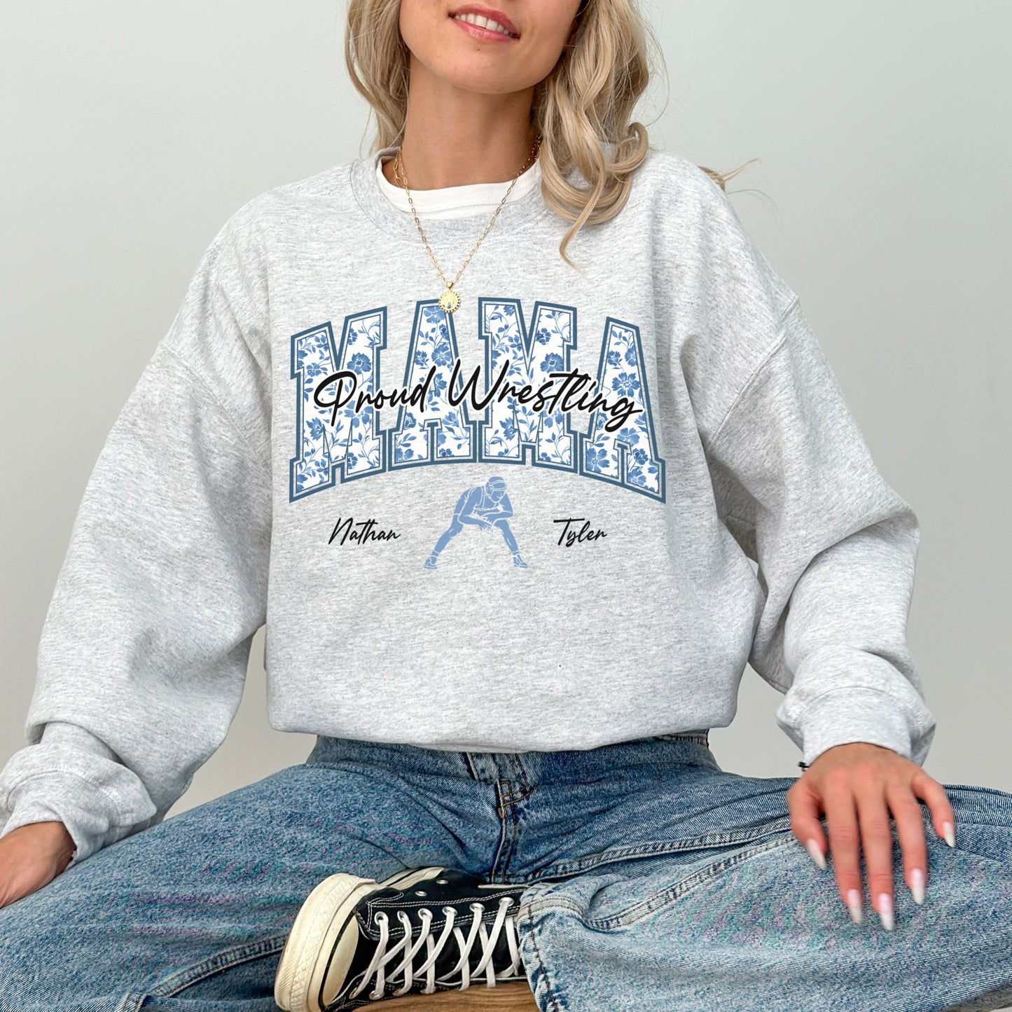 Personalized Proud Mama Wrestling Crewneck Sweatshirt