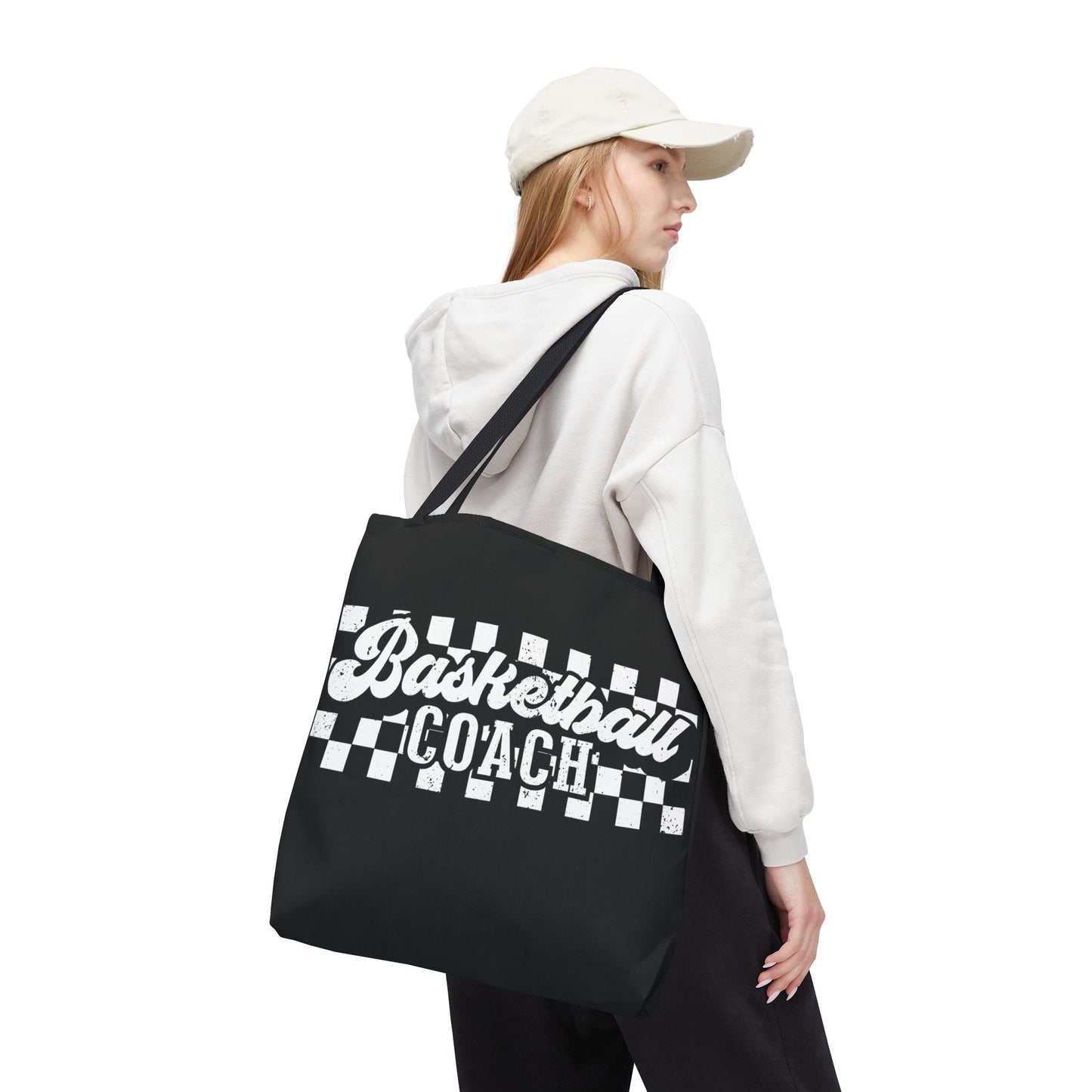 Retro Basketball Tote Bag – Personalized Checkered Basketball Coach, Mama, or Dad Bag
