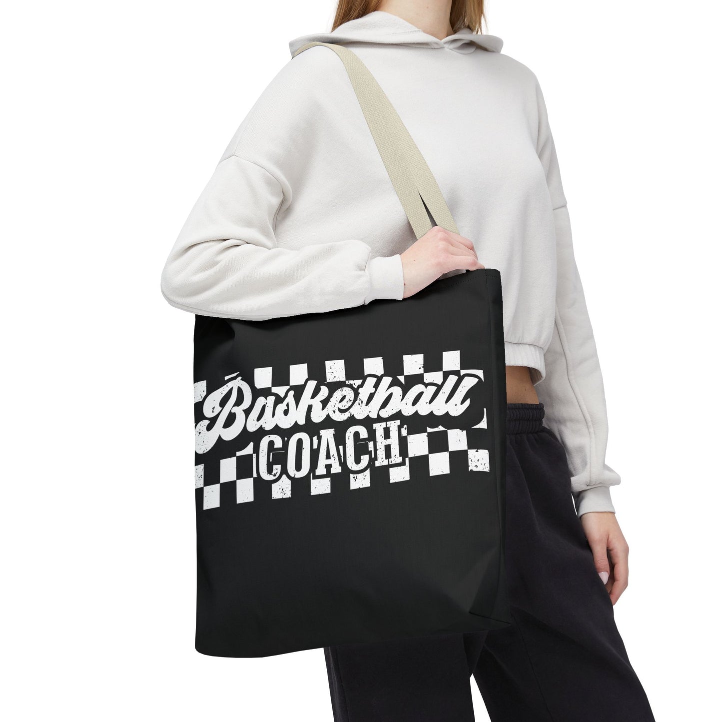 Retro Basketball Tote Bag – Personalized Checkered Basketball Coach, Mama, or Dad Bag