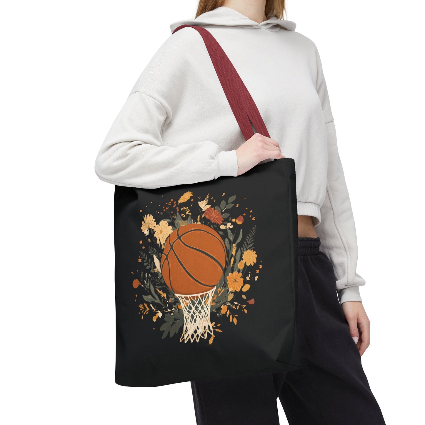 Vintage Floral Basketball Tote Bag – Retro Botanical Sports Tote
