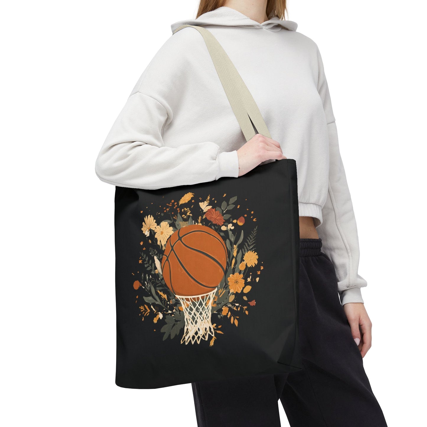Vintage Floral Basketball Tote Bag – Retro Botanical Sports Tote
