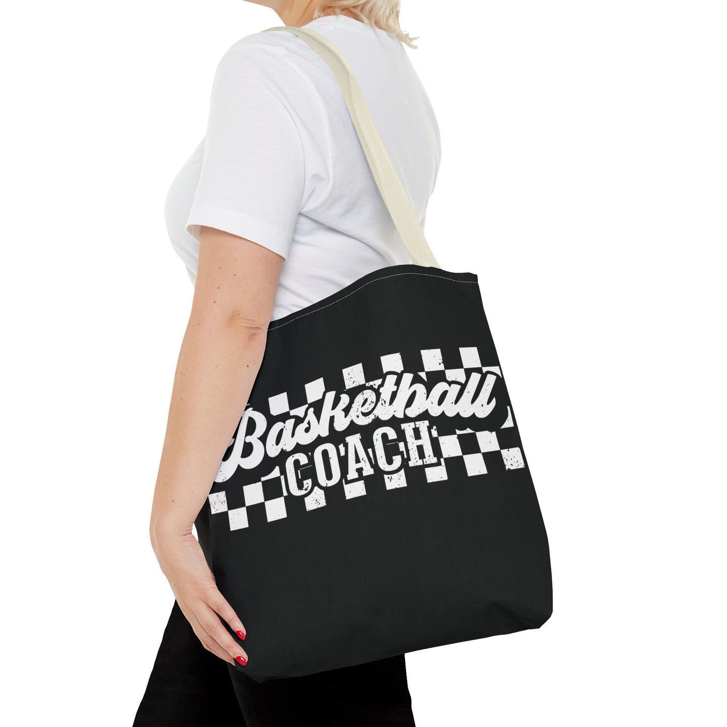 Retro Basketball Tote Bag – Personalized Checkered Basketball Coach, Mama, or Dad Bag