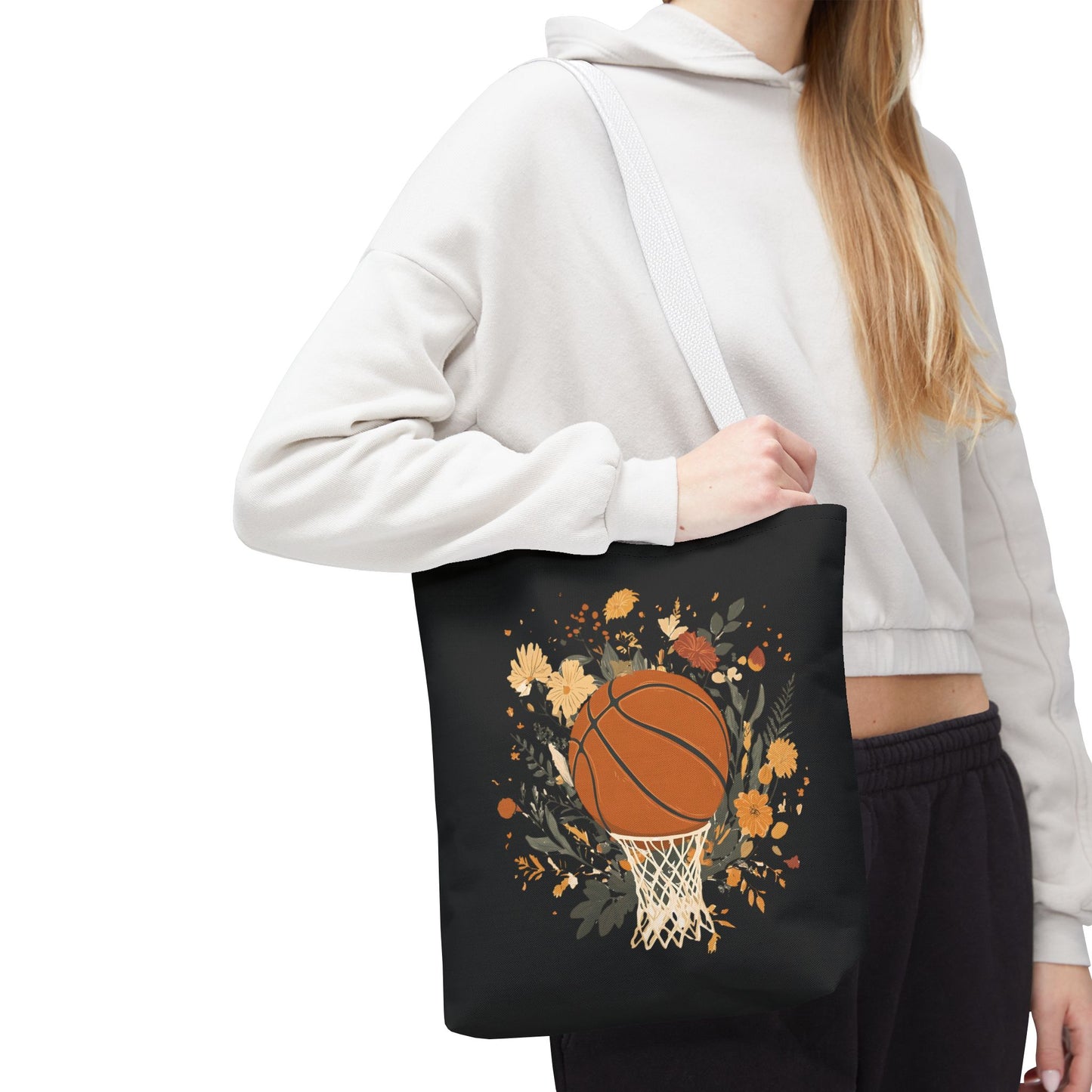 Vintage Floral Basketball Tote Bag – Retro Botanical Sports Tote