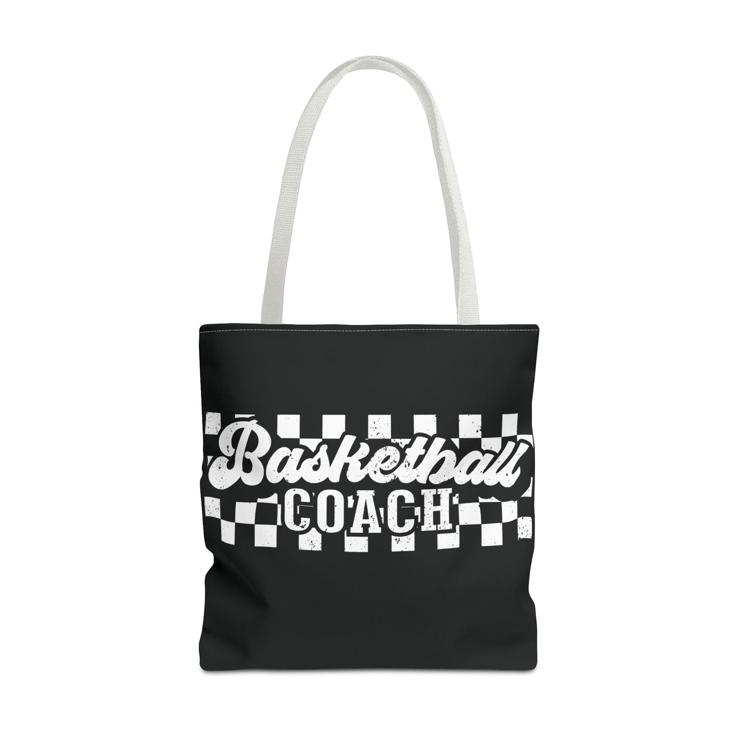 Retro Basketball Tote Bag – Personalized Checkered Basketball Coach, Mama, or Dad Bag