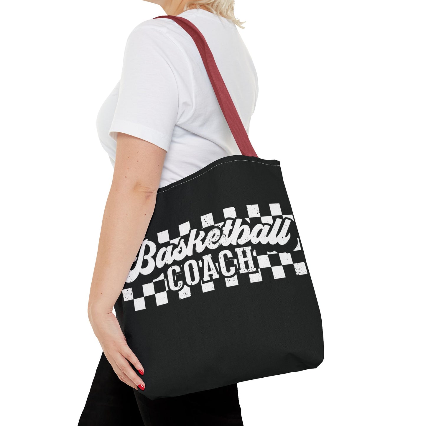 Retro Basketball Tote Bag – Personalized Checkered Basketball Coach, Mama, or Dad Bag