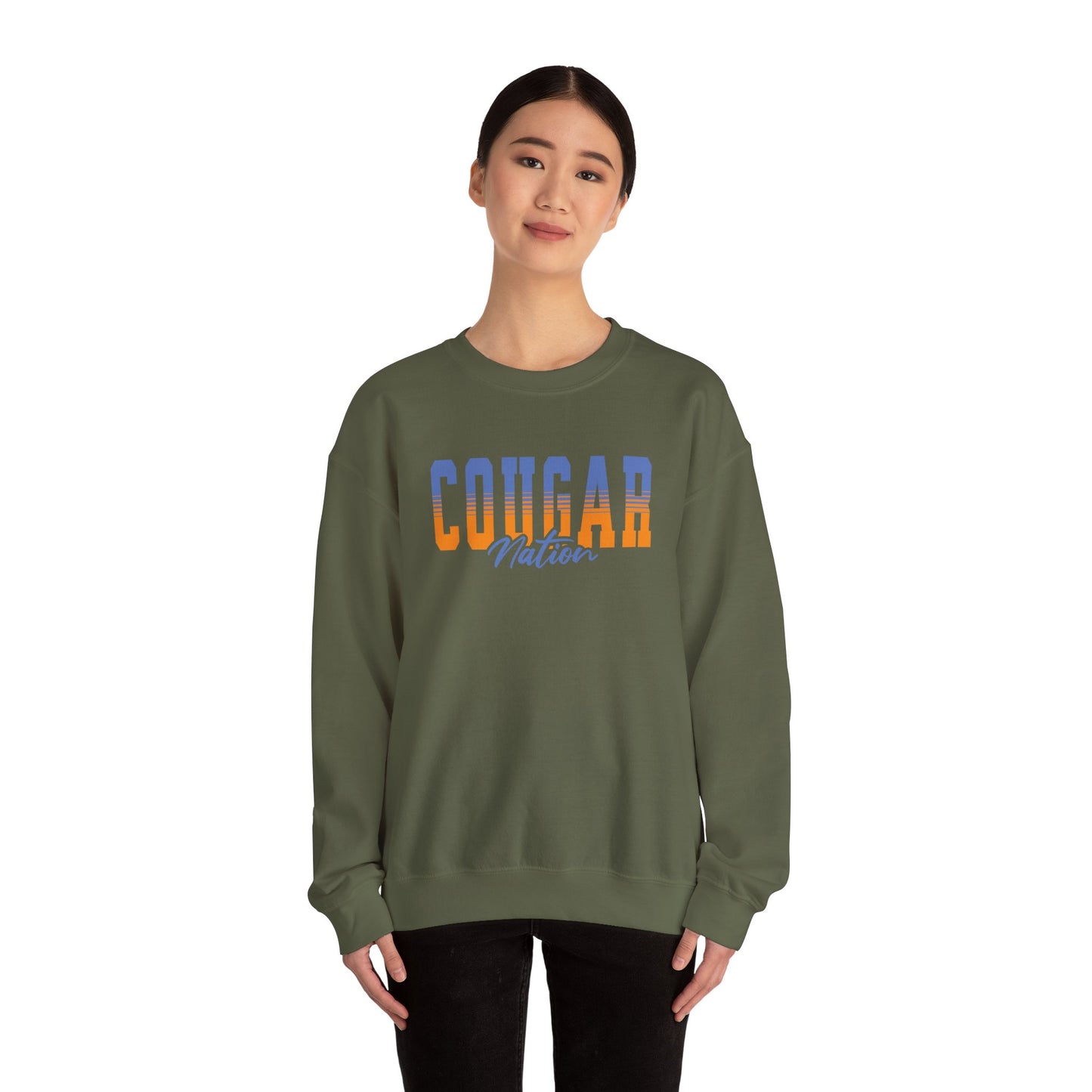 Personalized Team Mascot Nation Sweatshirt– Custom School Colors & Collegiate Stripes | Gildan Crewneck