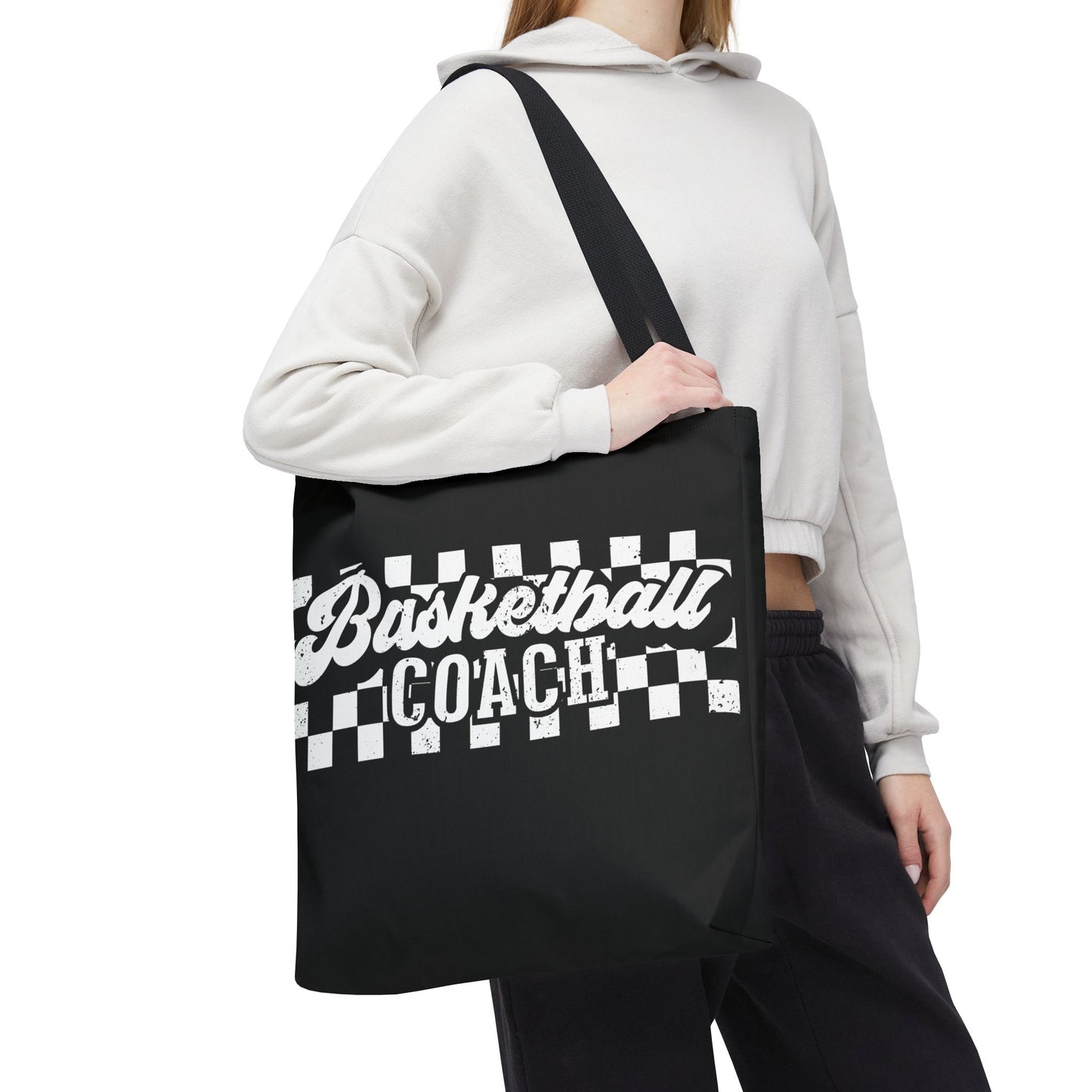 Retro Basketball Tote Bag – Personalized Checkered Basketball Coach, Mama, or Dad Bag