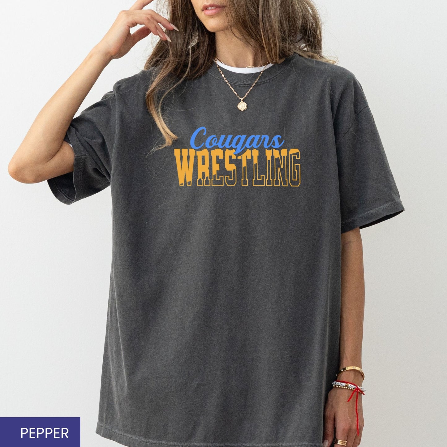 Custom Wrestling Team Mascot T-Shirt – Personalized School Name & Colors