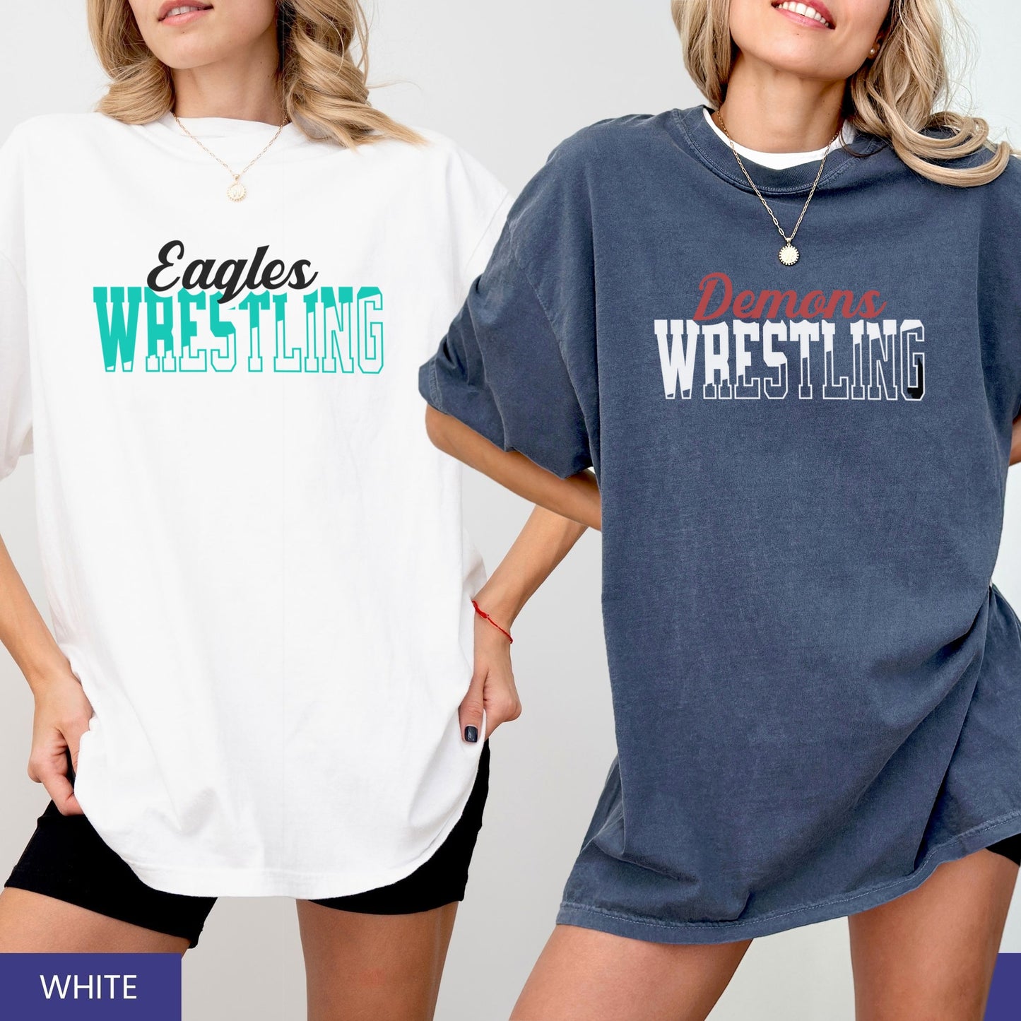 Custom Wrestling Team Mascot T-Shirt – Personalized School Name & Colors