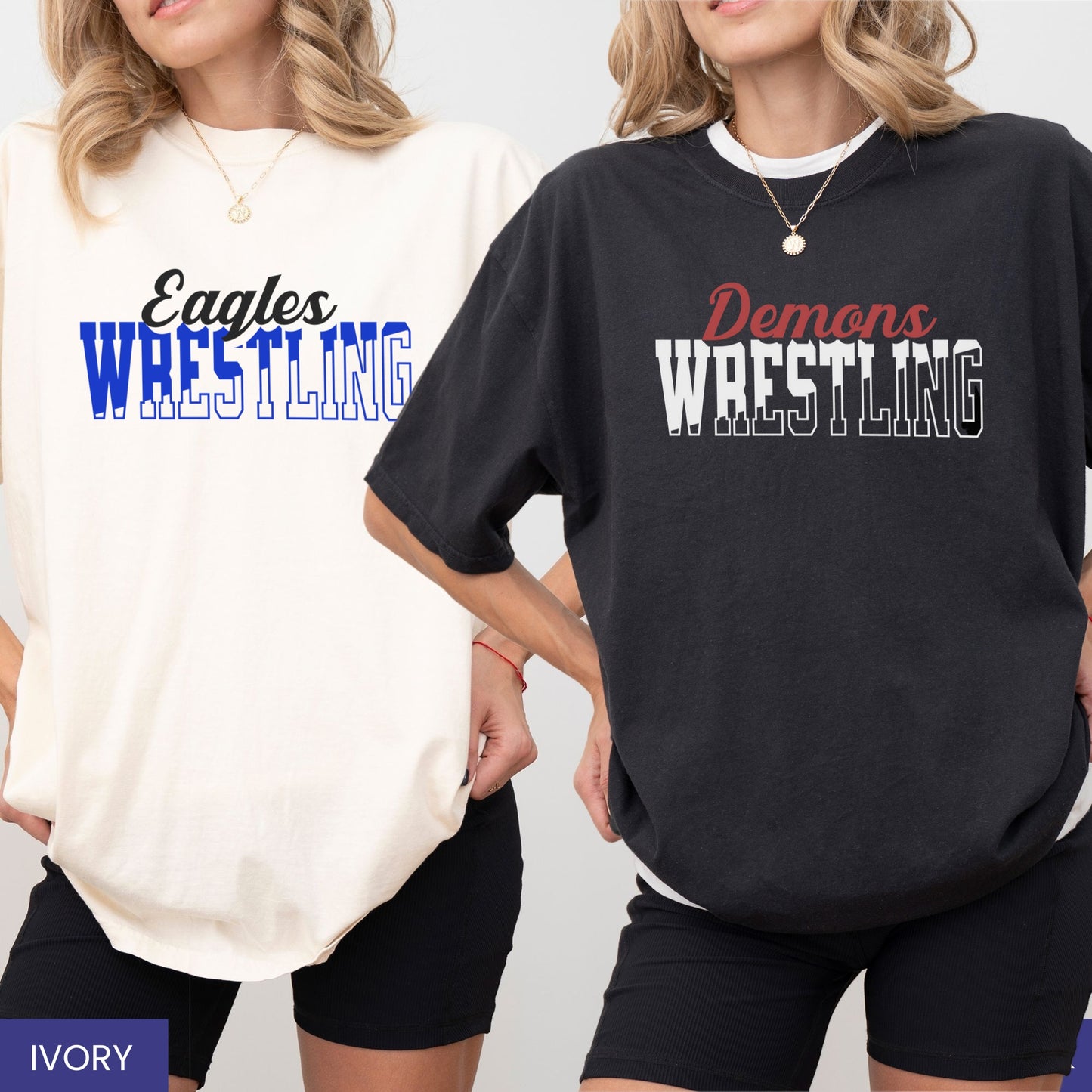 Custom Wrestling Team Mascot T-Shirt – Personalized School Name & Colors