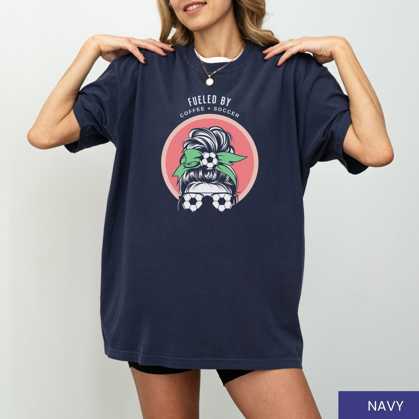 Fueled by Coffee & Soccer T-Shirt – Game Day & Coffee Lover Shirt with Custom Bow Color