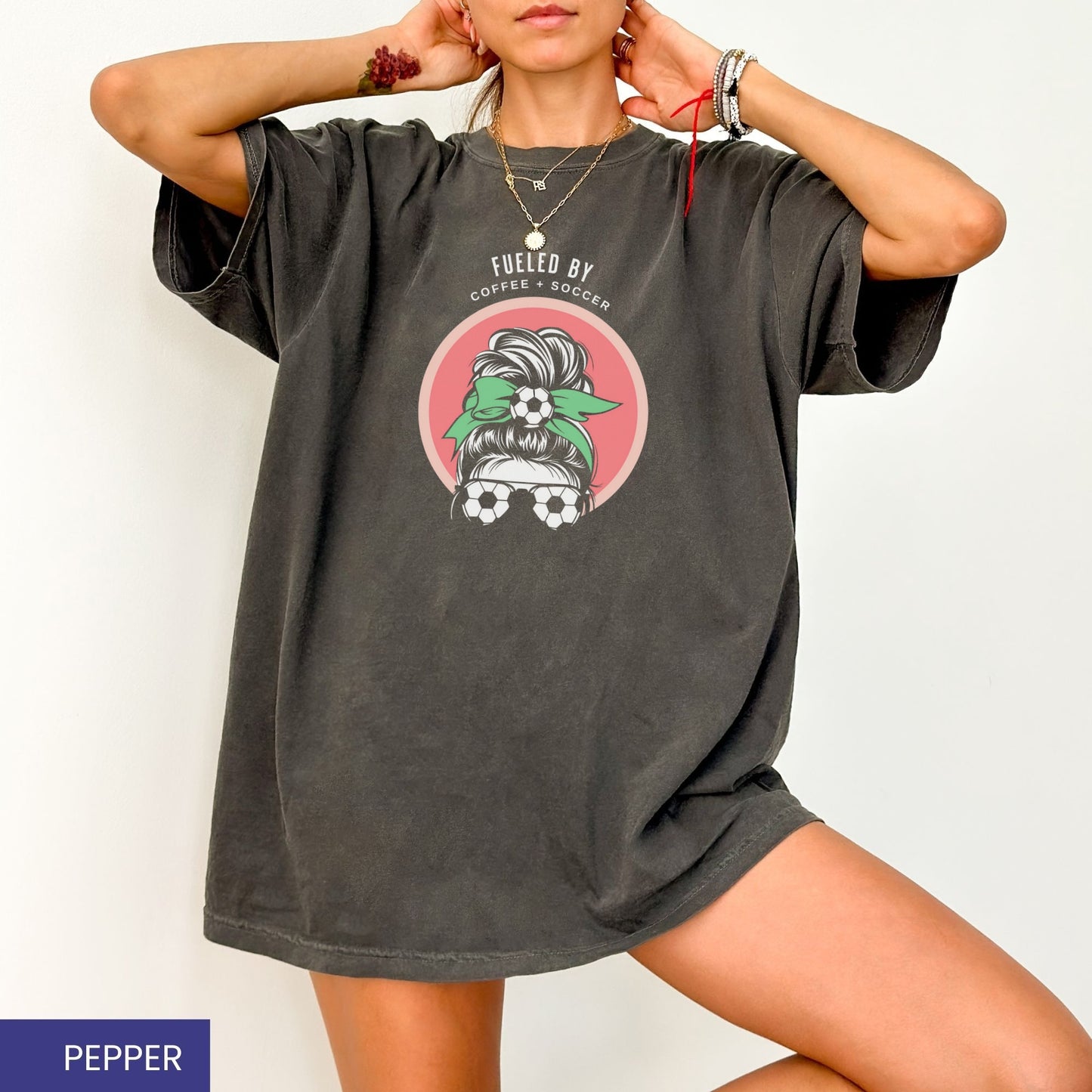 Fueled by Coffee & Soccer T-Shirt – Game Day & Coffee Lover Shirt with Custom Bow Color
