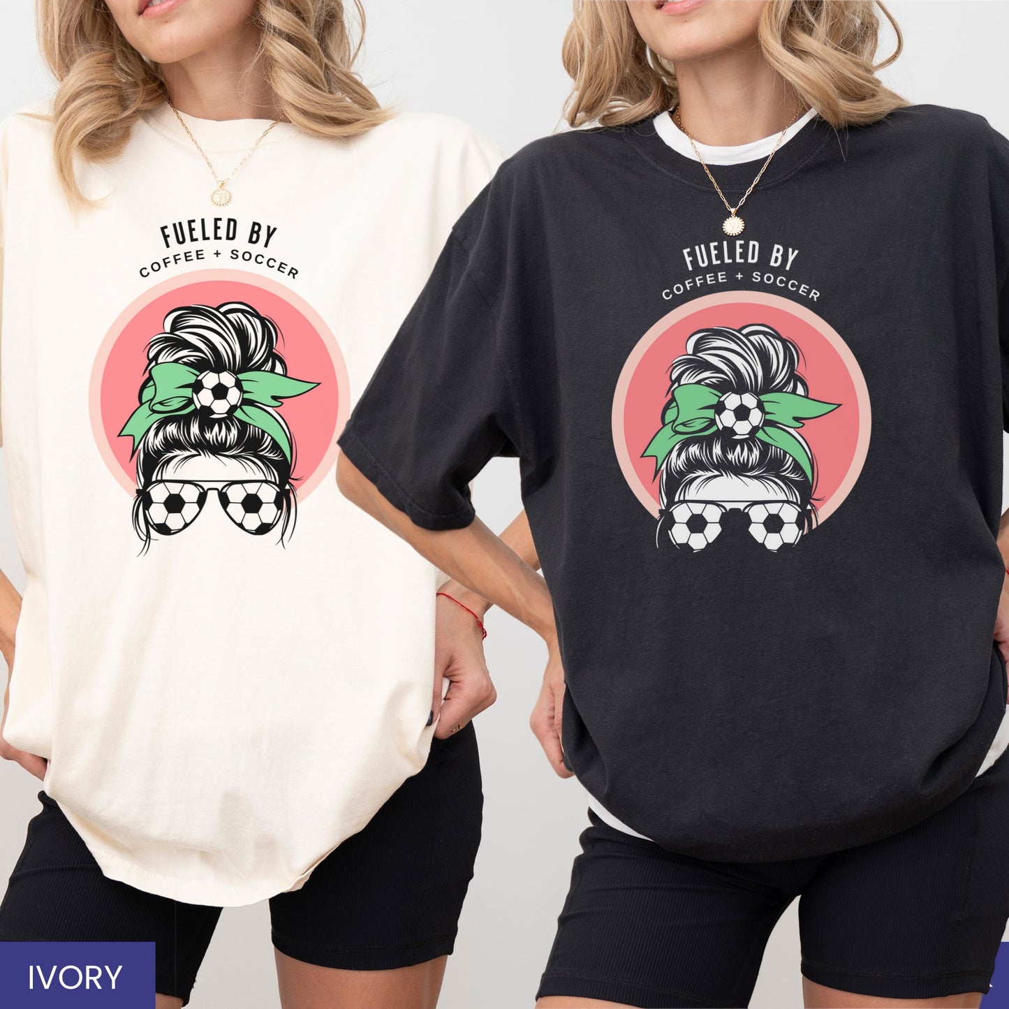 Fueled by Coffee & Soccer T-Shirt – Game Day & Coffee Lover Shirt with Custom Bow Color