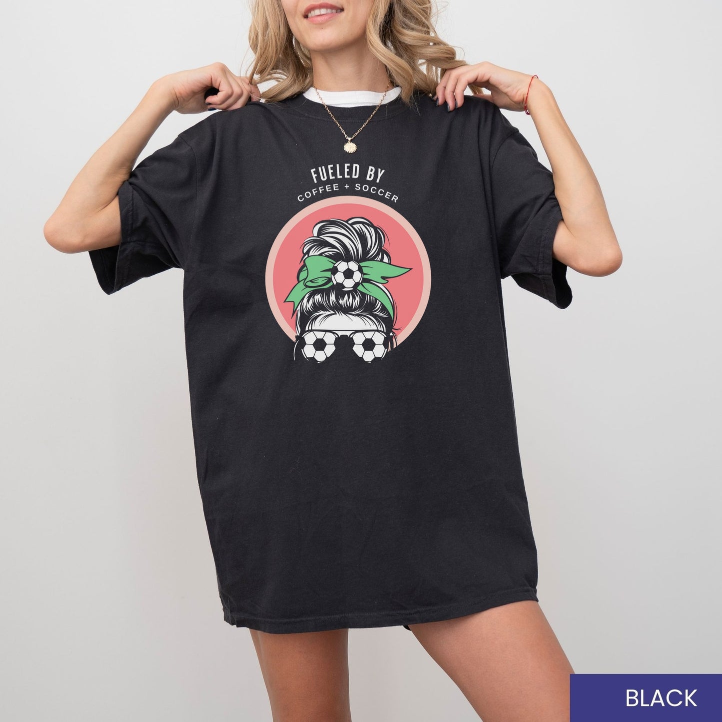 Fueled by Coffee & Soccer T-Shirt – Game Day & Coffee Lover Shirt with Custom Bow Color