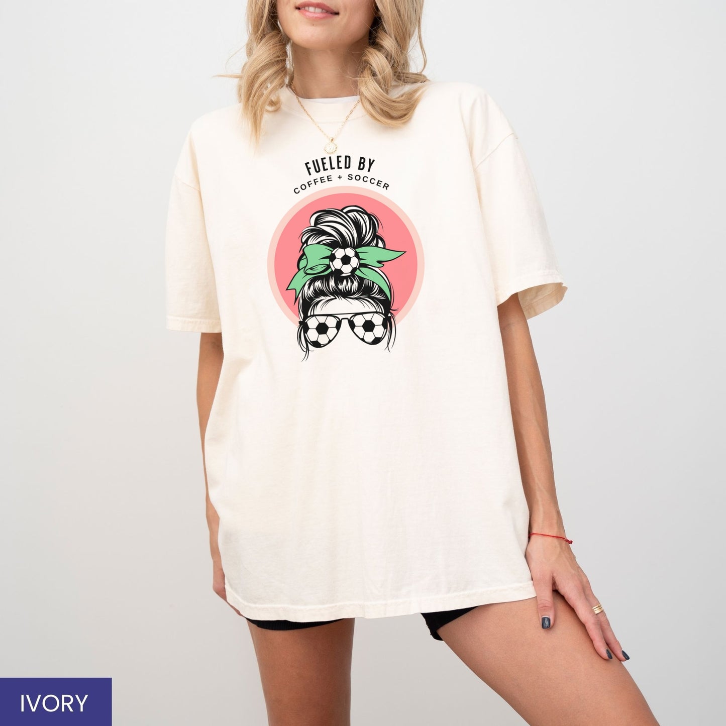 Fueled by Coffee & Soccer T-Shirt – Game Day & Coffee Lover Shirt with Custom Bow Color
