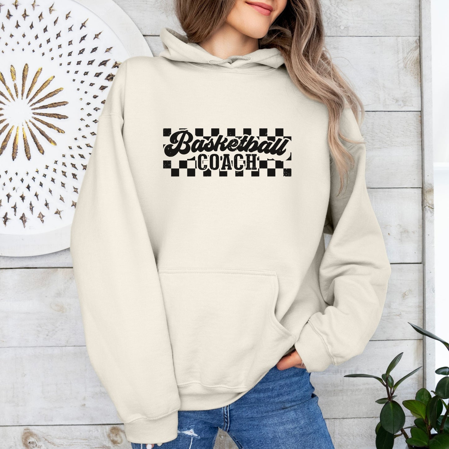 Personalized Retro Basketball Hoodie – Sweatshirt with Checkered Background