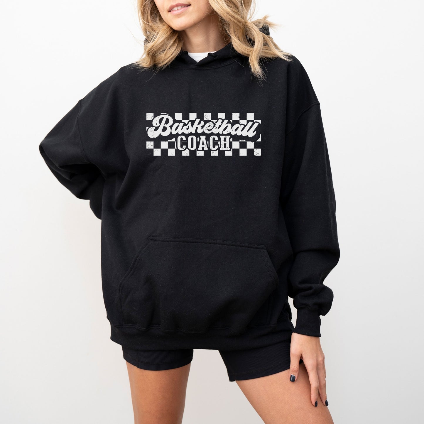 Personalized Retro Basketball Hoodie – Sweatshirt with Checkered Background