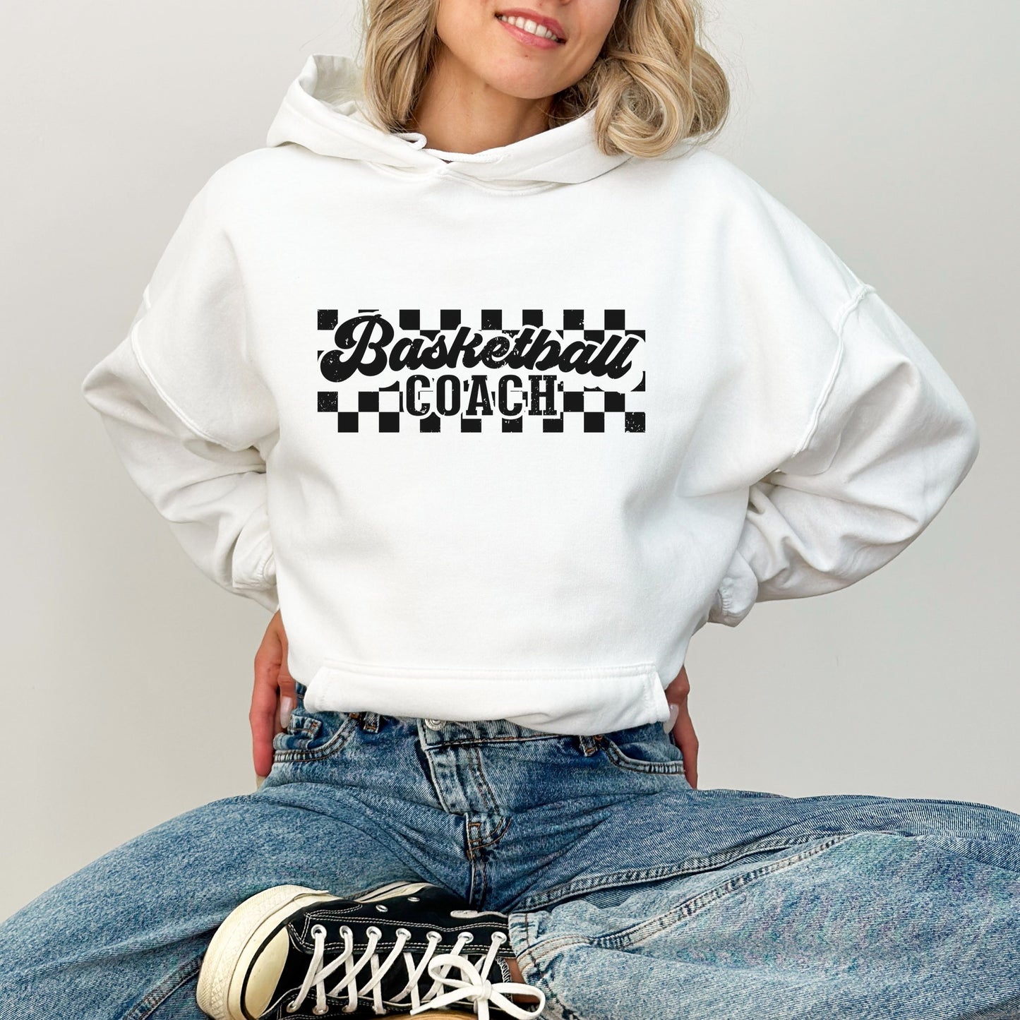 Personalized Retro Basketball Hoodie – Sweatshirt with Checkered Background