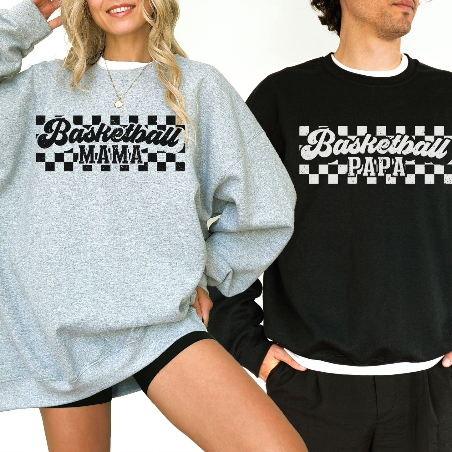 Personalized Retro Basketball Crewneck Sweatshirt – Vintage Checkered Design