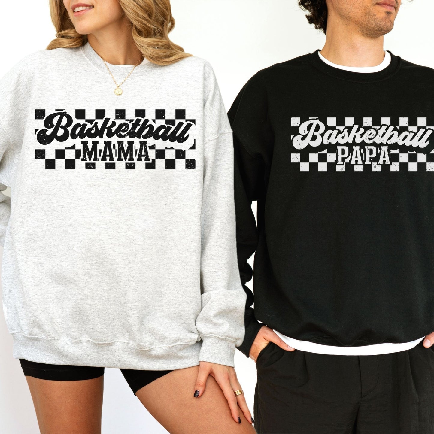 Personalized Retro Basketball Crewneck Sweatshirt – Vintage Checkered Design