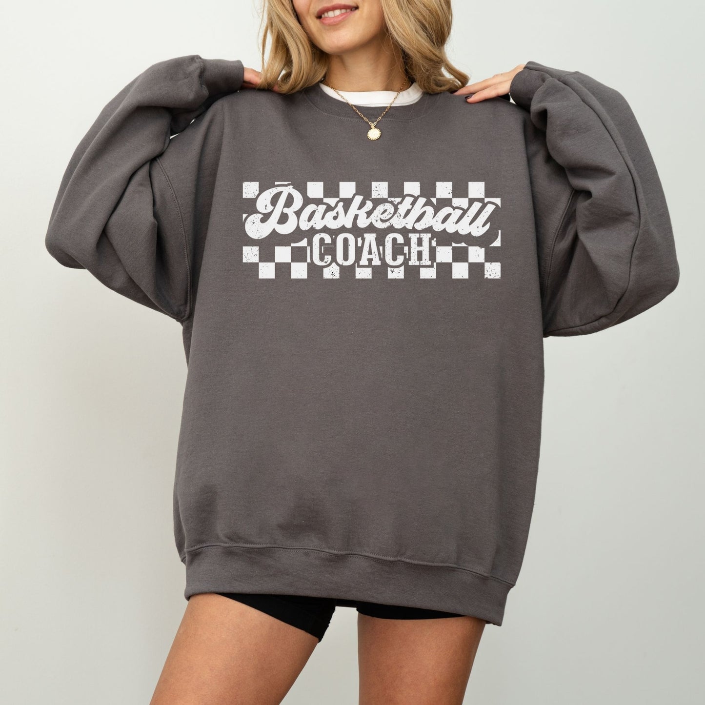 Personalized Retro Basketball Crewneck Sweatshirt – Vintage Checkered Design