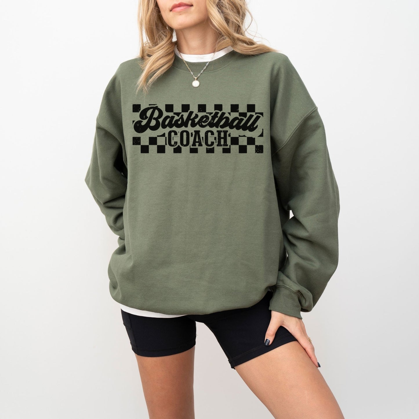 Personalized Retro Basketball Crewneck Sweatshirt – Vintage Checkered Design