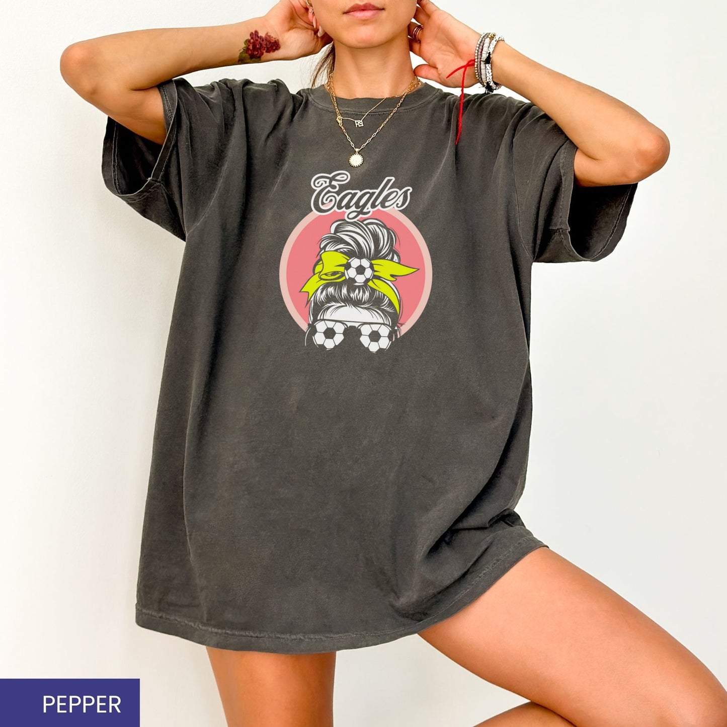 Personalized Retro Soccer Mom T-Shirt – Custom Team Mascot & Bow Colors