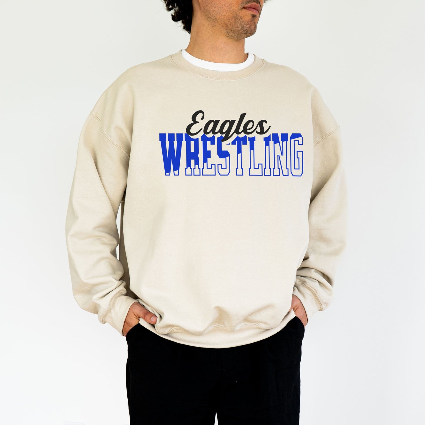 Personalized Wrestling Team Mascot Crewneck Sweatshirt – Custom School Colors & Outline Text Design
