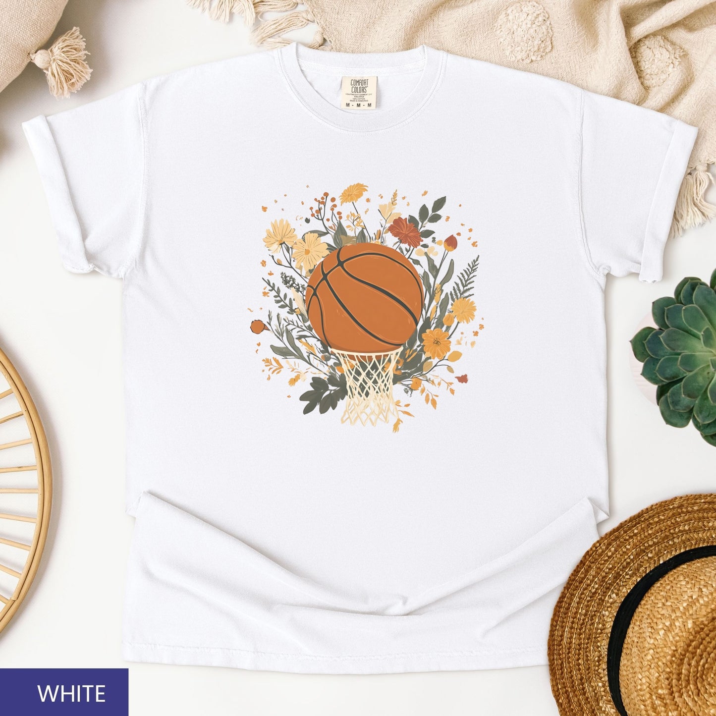 Vintage Floral Basketball T-Shirt – Retro Botanical Sports Tee