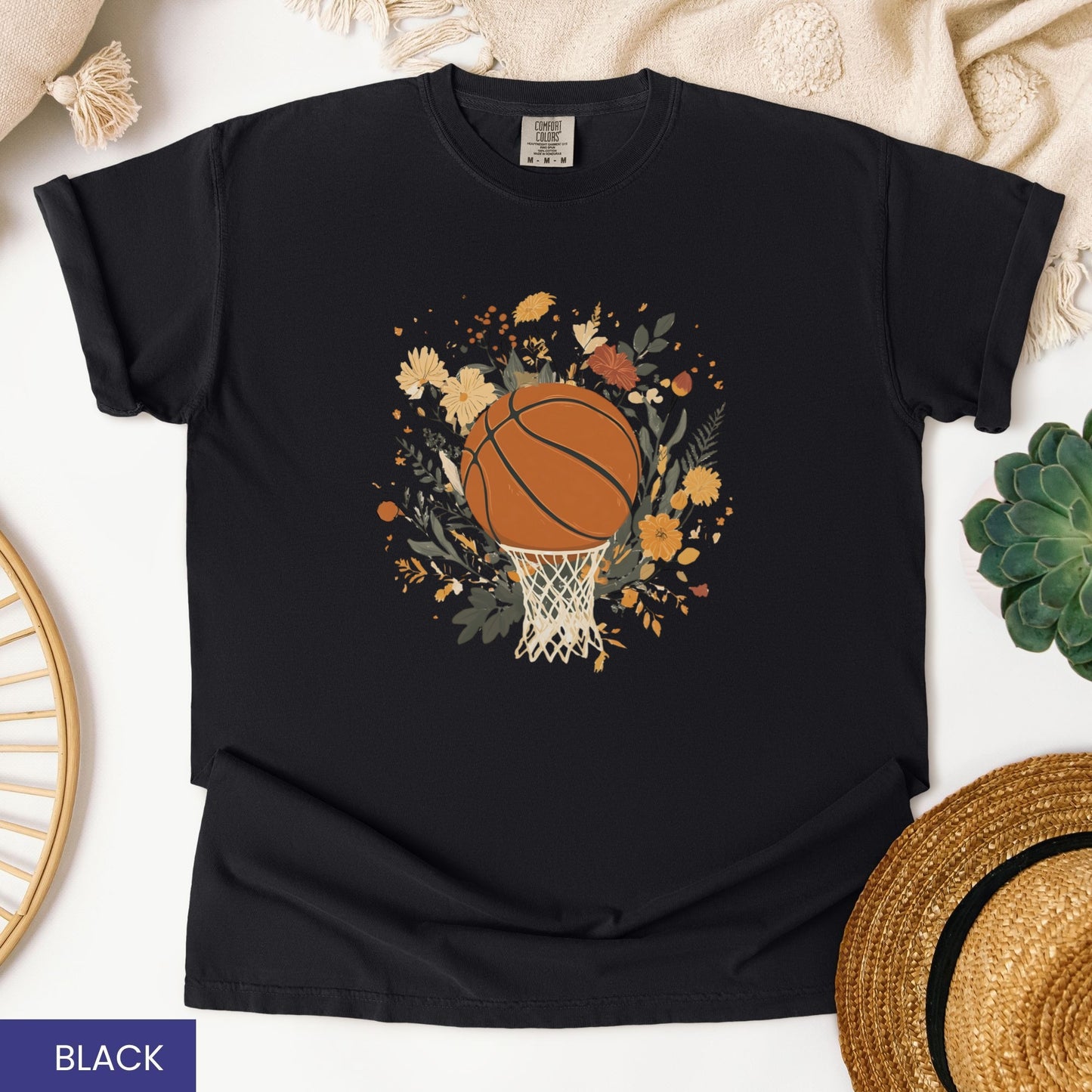 Vintage Floral Basketball T-Shirt – Retro Botanical Sports Tee
