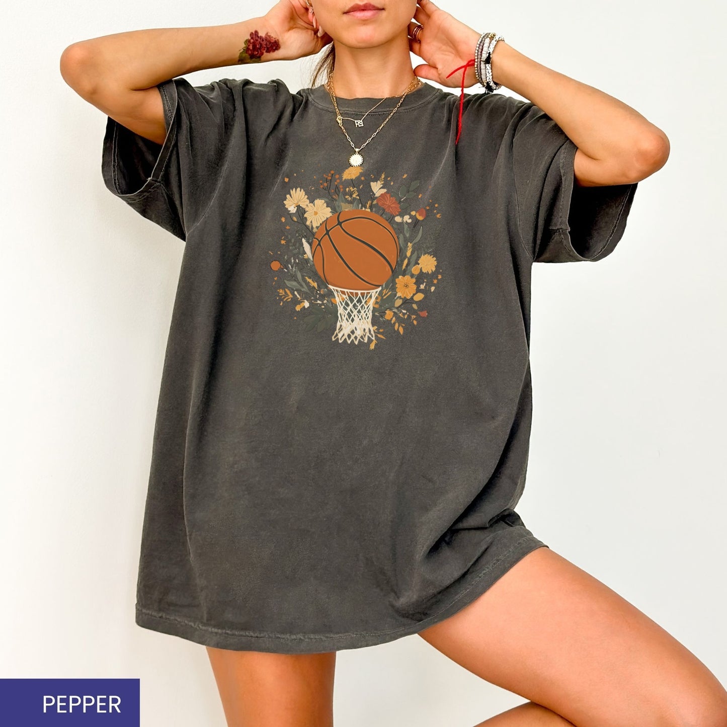Vintage Floral Basketball T-Shirt – Retro Botanical Sports Tee