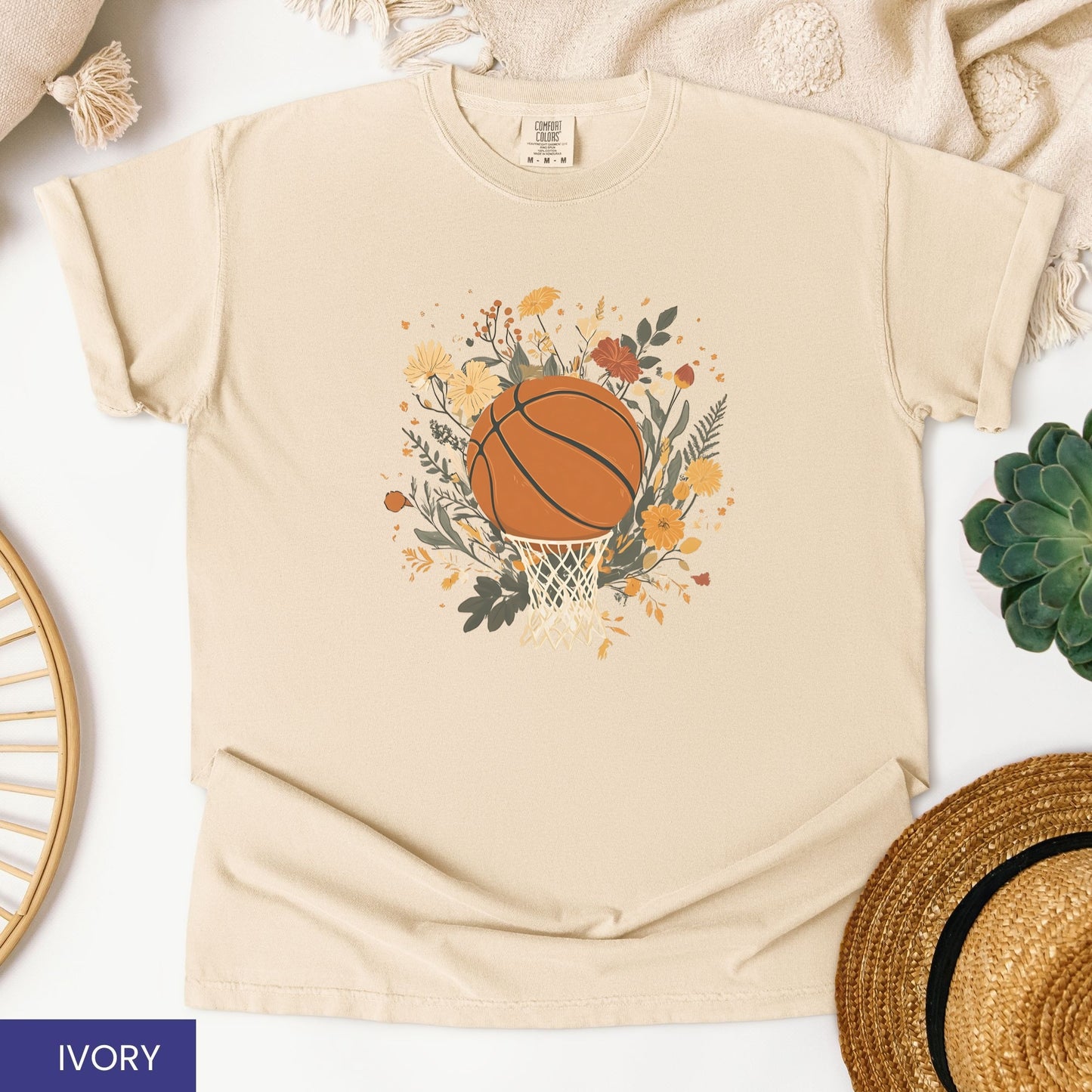 Vintage Floral Basketball T-Shirt – Retro Botanical Sports Tee