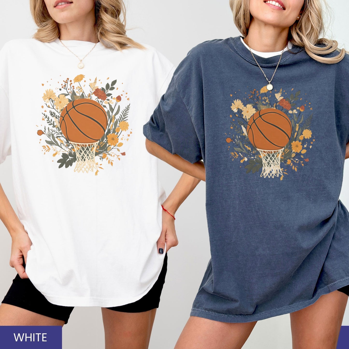 Vintage Floral Basketball T-Shirt – Retro Botanical Sports Tee