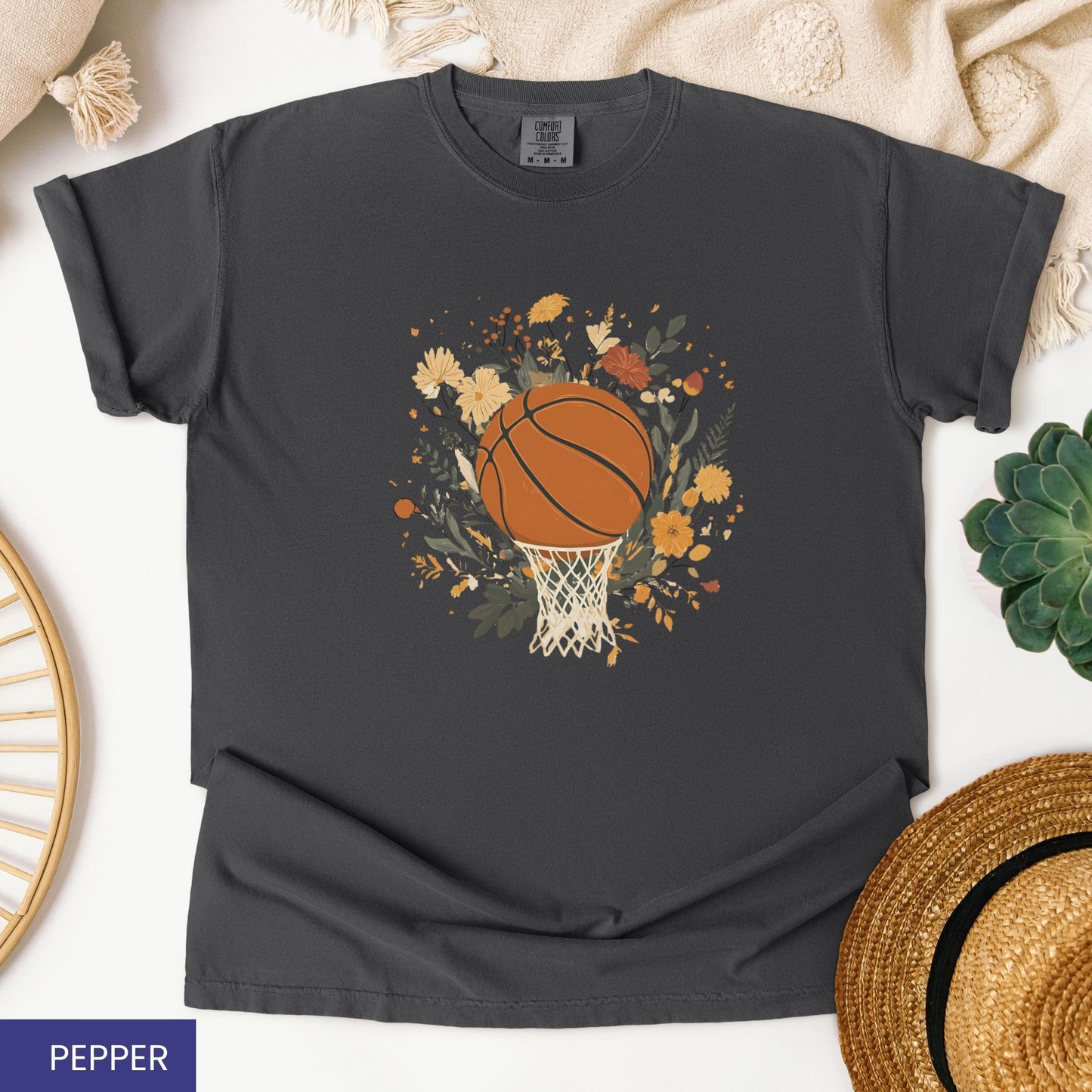 Vintage Floral Basketball T-Shirt – Retro Botanical Sports Tee