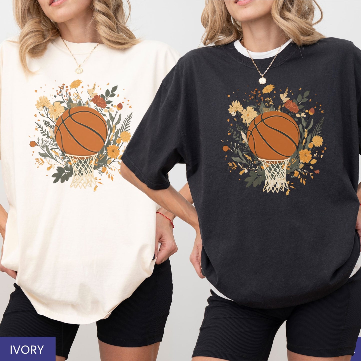 Vintage Floral Basketball T-Shirt – Retro Botanical Sports Tee