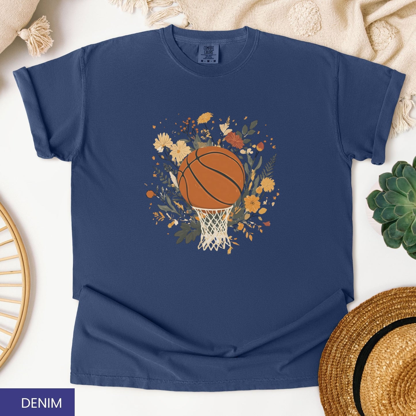 Vintage Floral Basketball T-Shirt – Retro Botanical Sports Tee